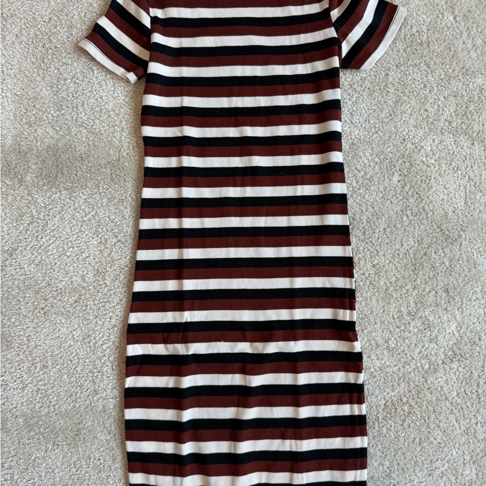 Zara Black and White Striped Midi Dress